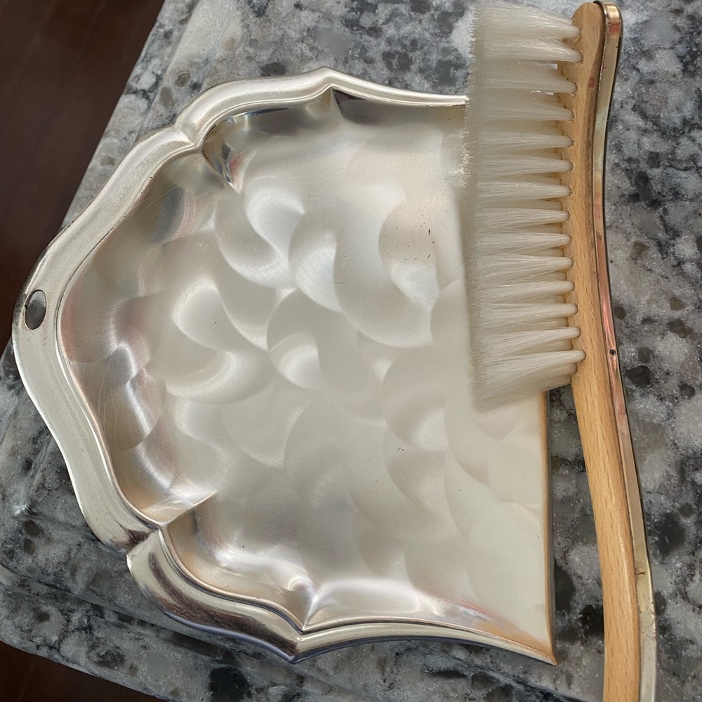 Vtg Silver Plated Crumb Catcher with Matching Brush Antique Dining Table Butler